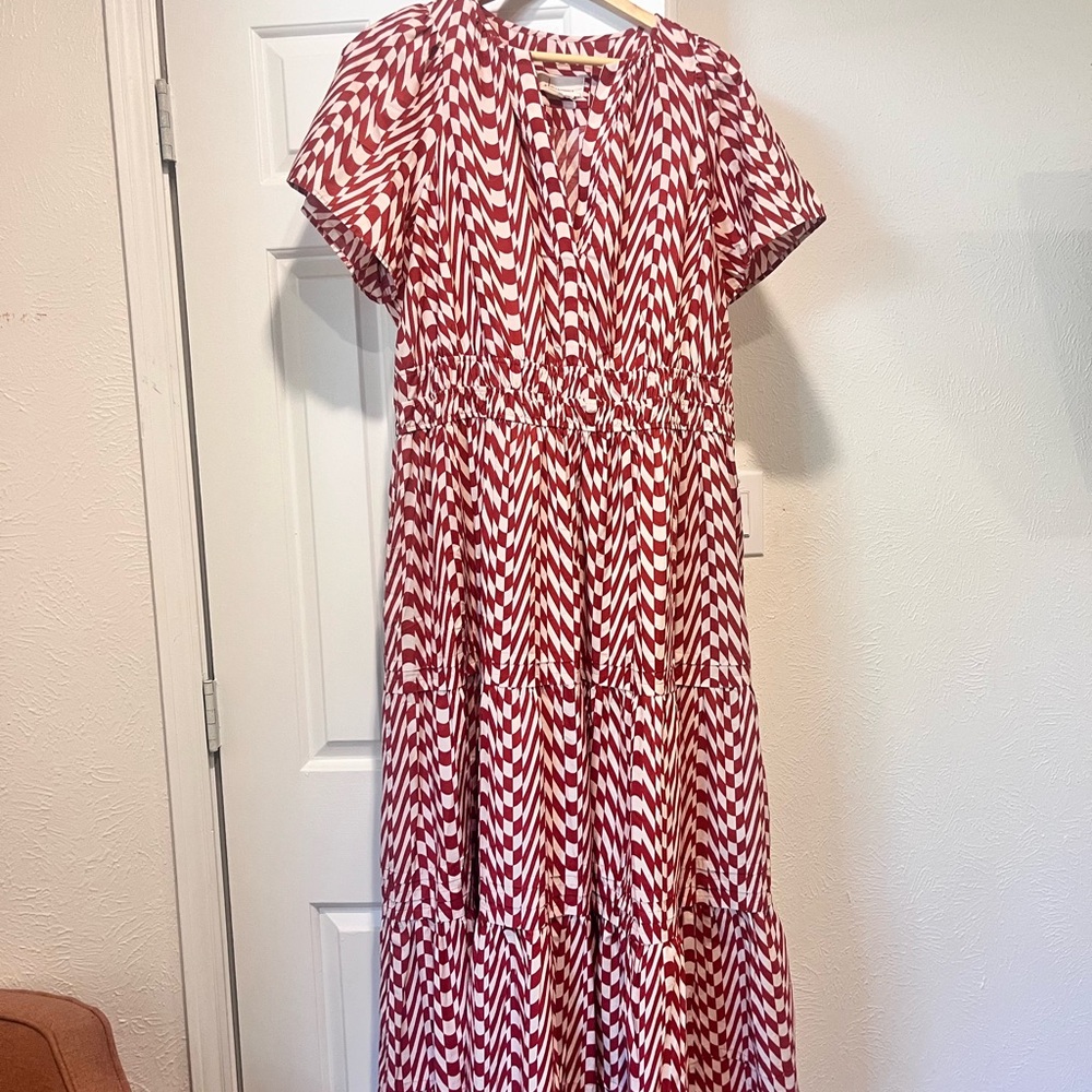 Anthropologie Red and White Printed Maxi Dress